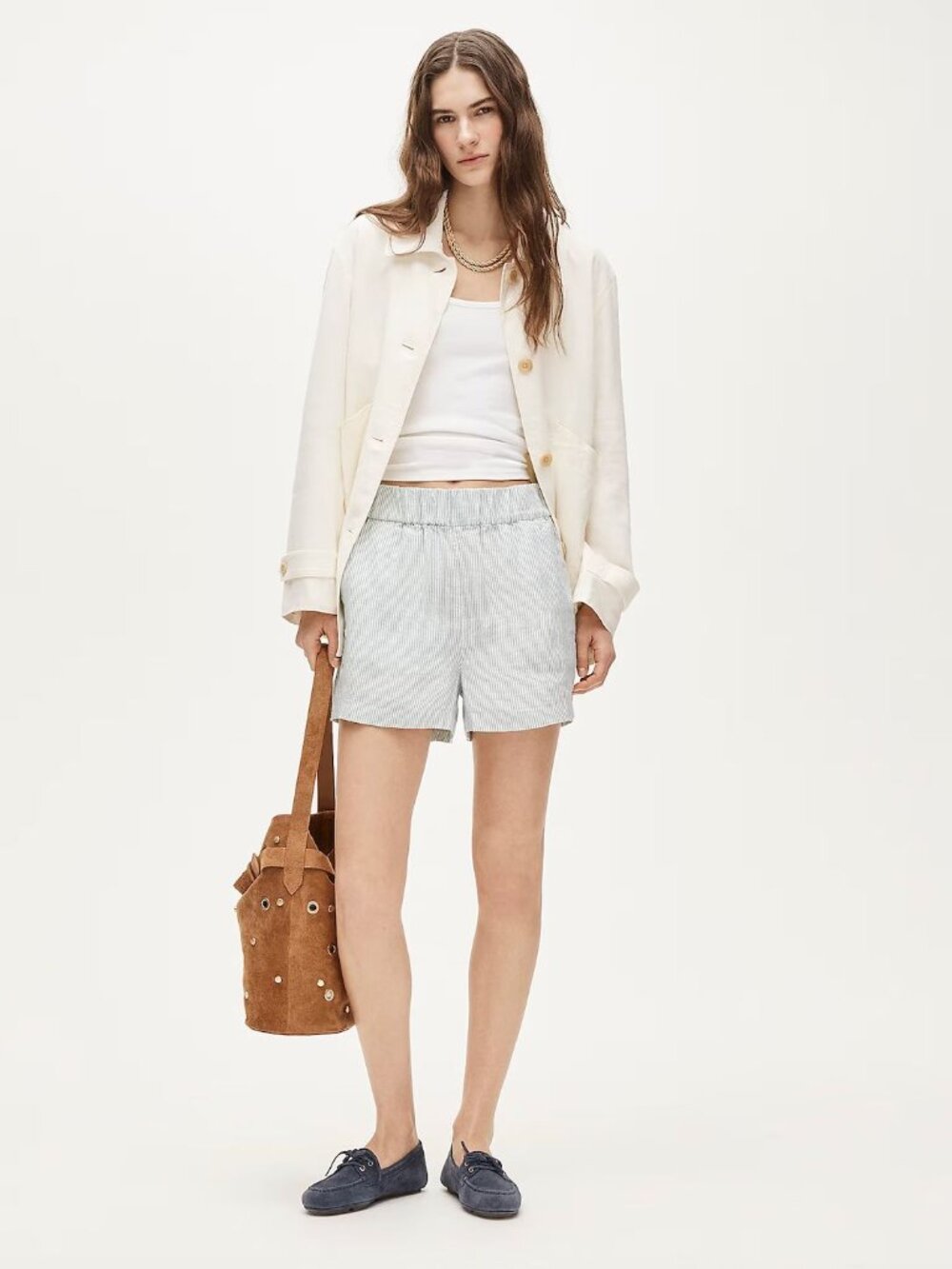 J. Crew Tropez Short In Linen Stripe Smokey Seaglass Size XL Spring 2026 Preppy